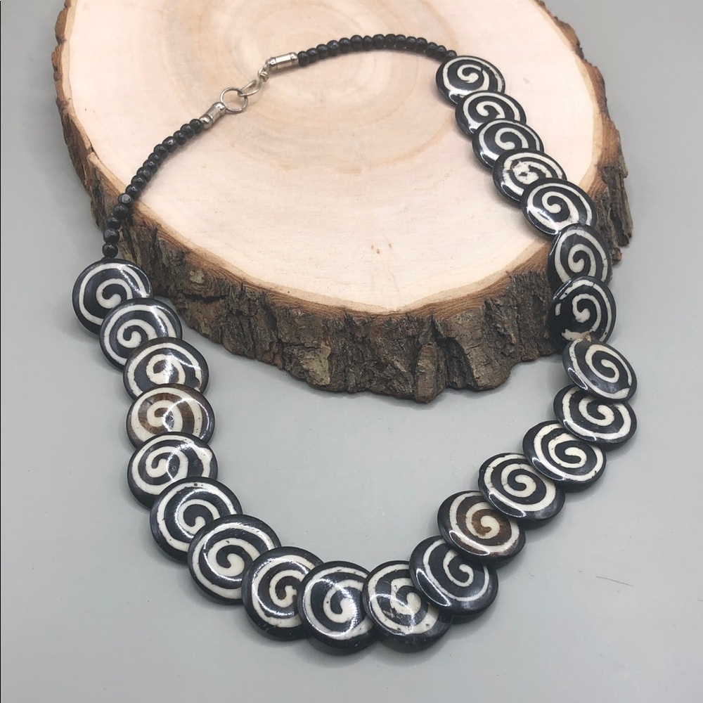 Exotic Tibal Nepal Tibetan Spiral Bone Bead Necklace + Bracelet Boho Statement